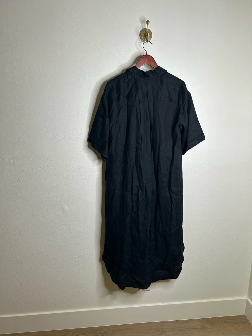 Banana Republic 100% Linen Black Asymmetrical Button Down Shirt Dress - Picture 8 of 15
